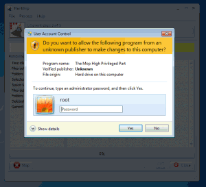 5.0.10.0. Диалог поднятия привилегий Windows Диалог Windows для поднятия привилегий при чистке компьютера в The Mop версии 5.0.10.0